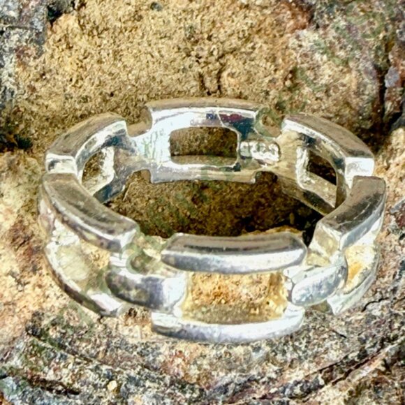 Vintage Sterling Silver Chain Band Ring Size 5 1/4 - Picture 3 of 4